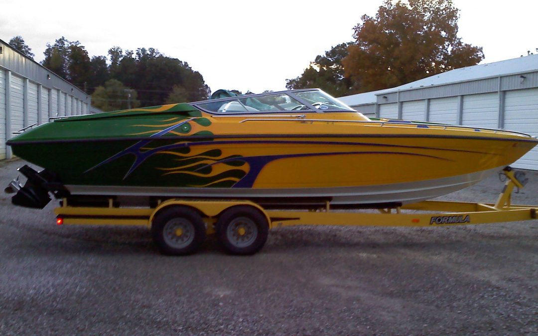 A custom painted yellow boat