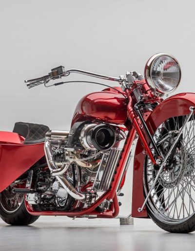 A custom painted red motorcycle